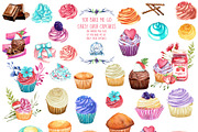 Cupcakes: 106 Watercolor Clipart 