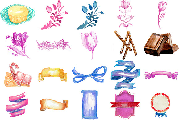 Cupcakes: 106 Watercolor Clipart  in Illustrations - product preview 4