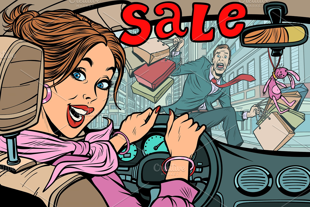 Woman driver goes to the sale in Illustrations - product preview 8