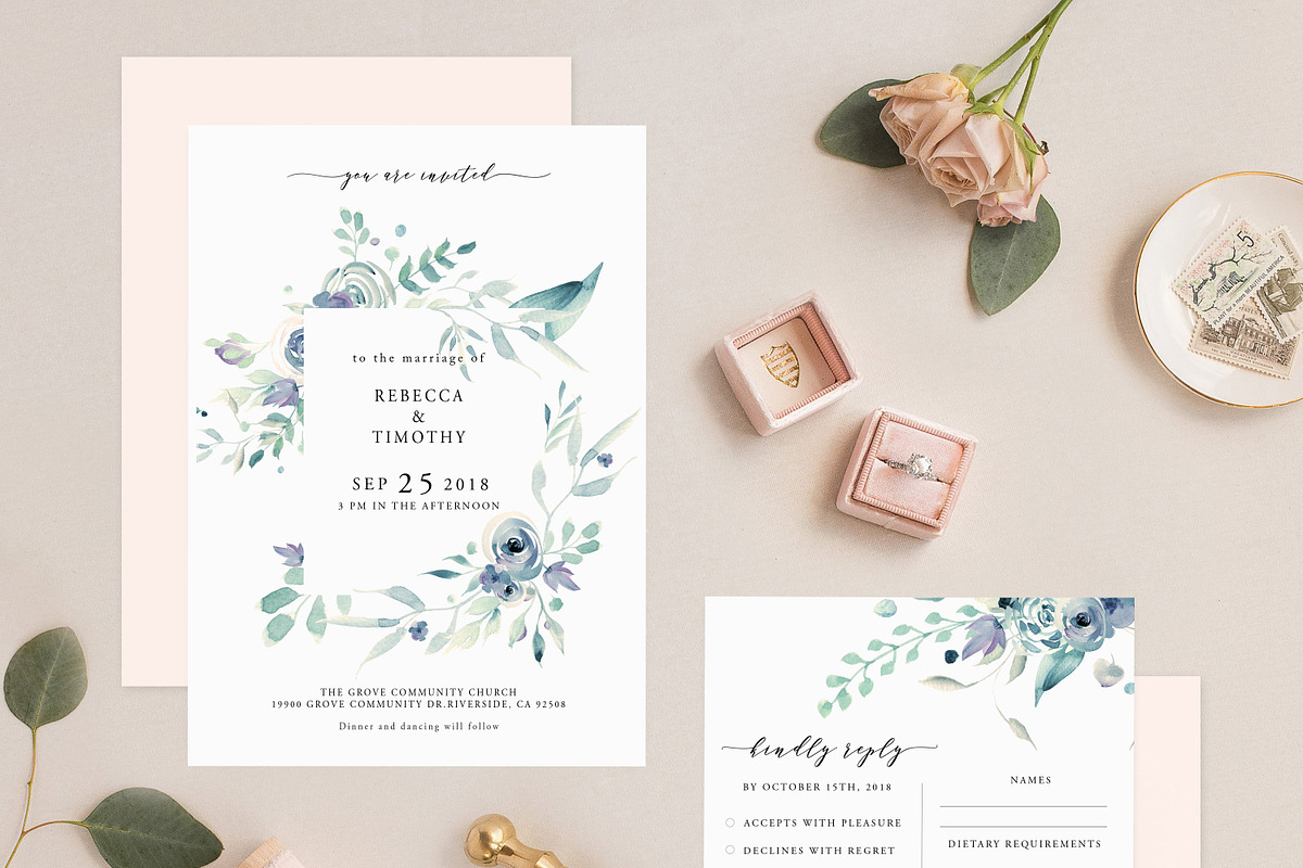 Floral Wedding Invitation Suite in Templates - product preview 8