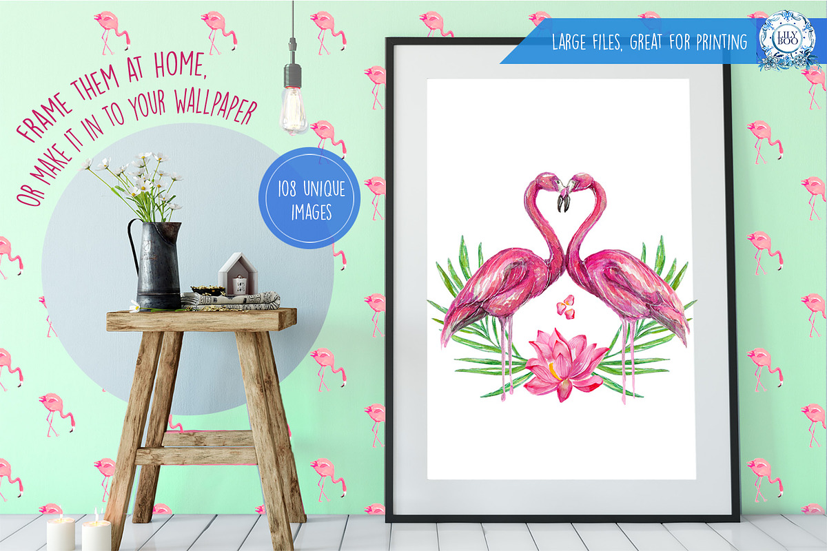 Flamingo Themed Watercolor Clipart  in Illustrations - product preview 8