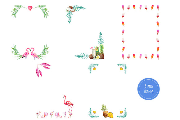 Flamingo Themed Watercolor Clipart  in Illustrations - product preview 6