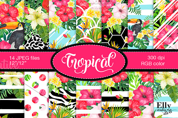 Watercolor Tropical Clip Art in Illustrations - product preview 2