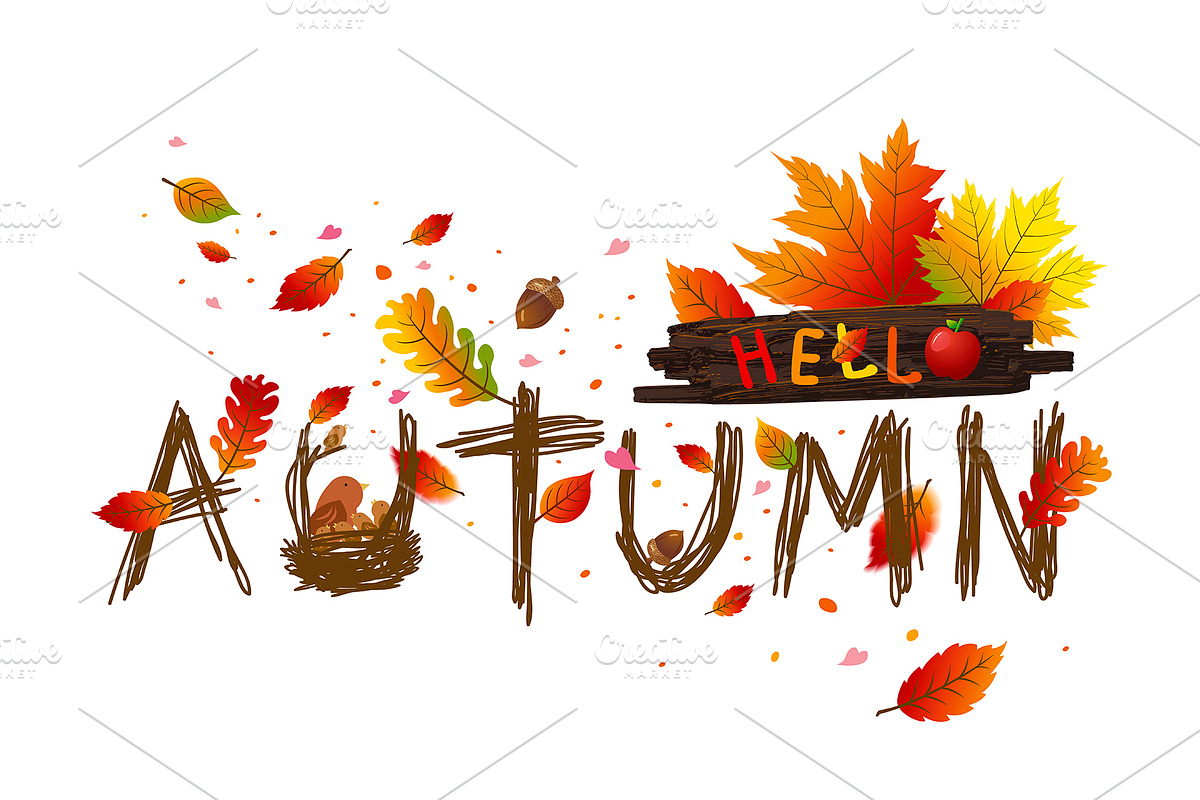 Autumn leaves card design in Illustrations - product preview 8