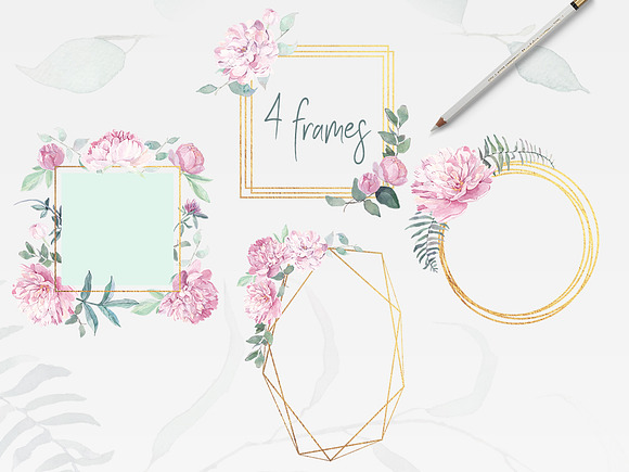 Peonies Clipart Watercolor Set in Illustrations - product preview 2