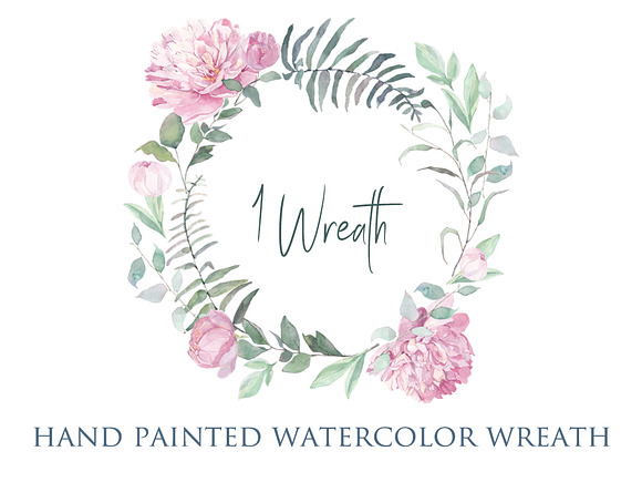 Peonies Clipart Watercolor Set in Illustrations - product preview 4