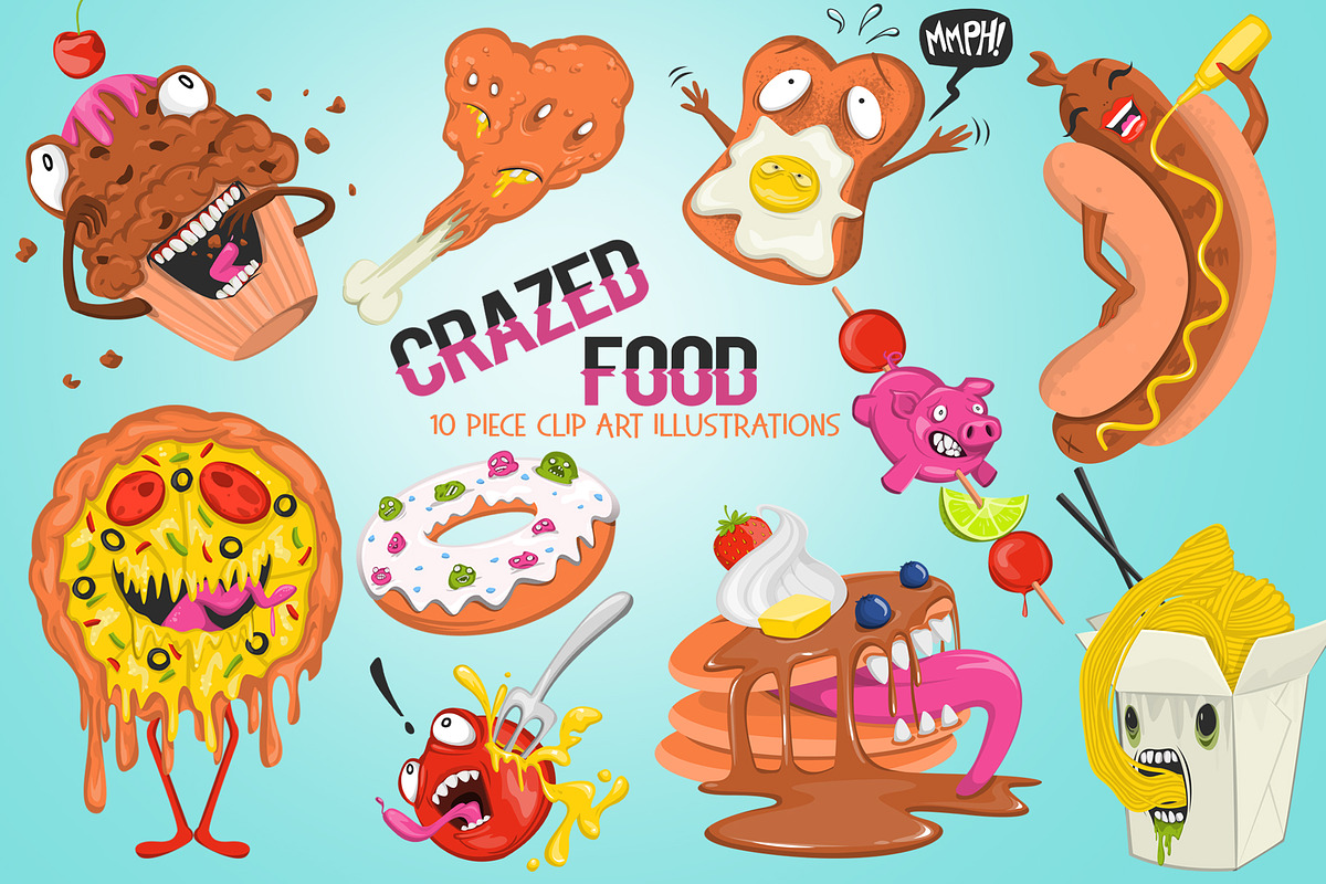 Funny Crazed Foods Illustrations in Graphics - product preview 8