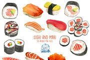 Sushi and Maki Watercolor Clipart