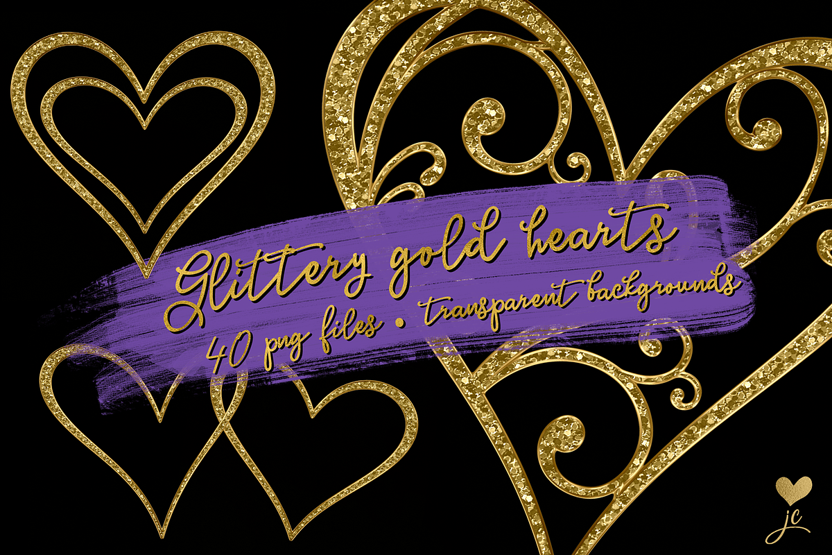 Glittery Gold Hearts in Objects - product preview 8
