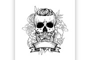 Skull with hairstyle and moustaches