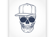 Skull with hat and sunglasses, line 