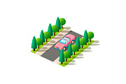 Isometric pink cabriolet 