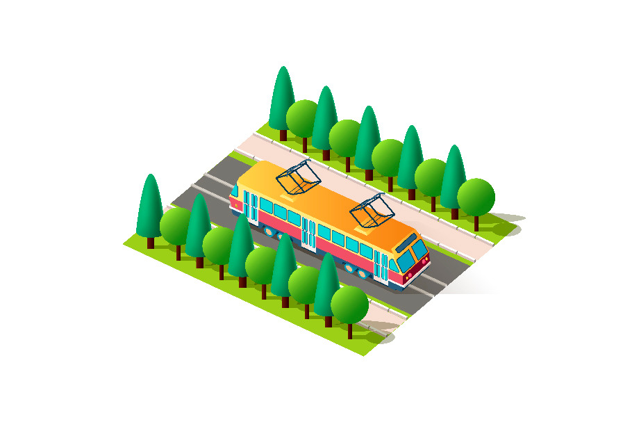 Isometric front right view tram
