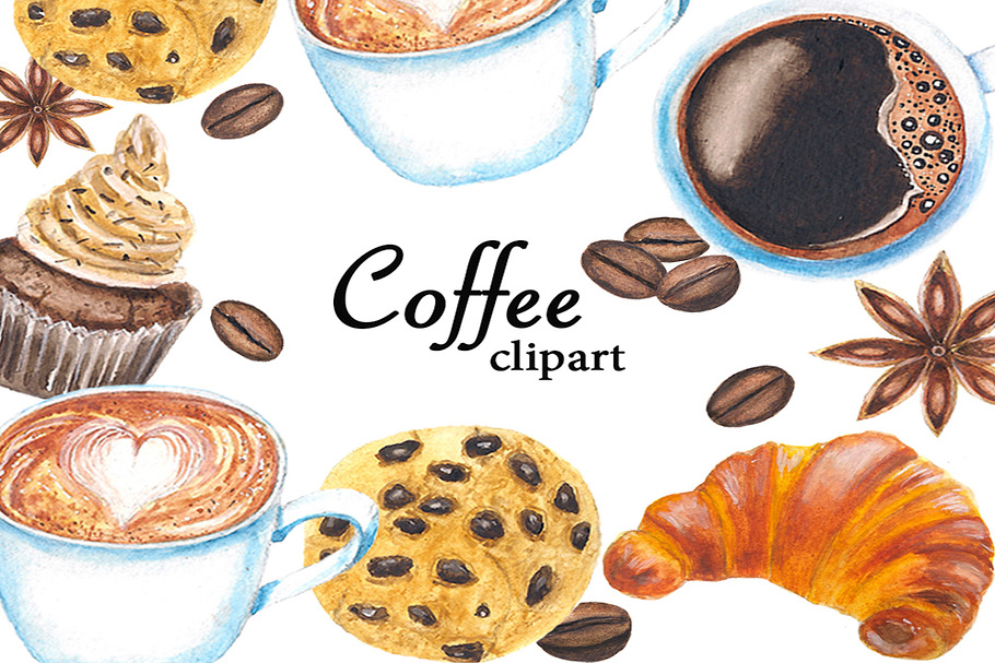 Coffee Clipart, Watercolor Clipart