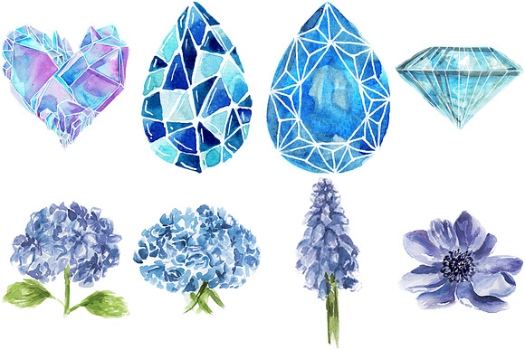 Blue Floral Watercolor Clipart Pack  in Illustrations - product preview 2
