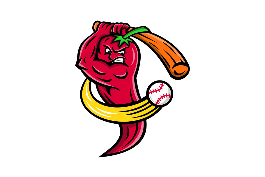 Red Chili Pepper Baseball Mascot