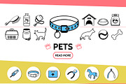 Pets line icons set