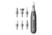 Nail drill and bits for manicure.