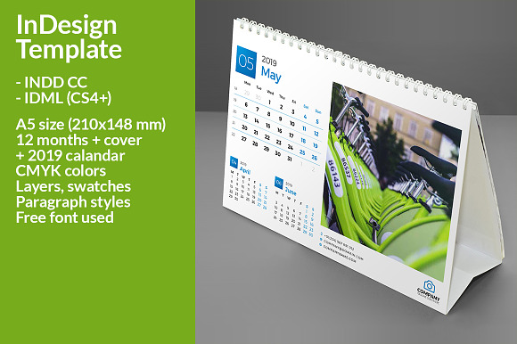 Desk Calendar 2019 (DC009-19) in Stationery Templates - product preview 3