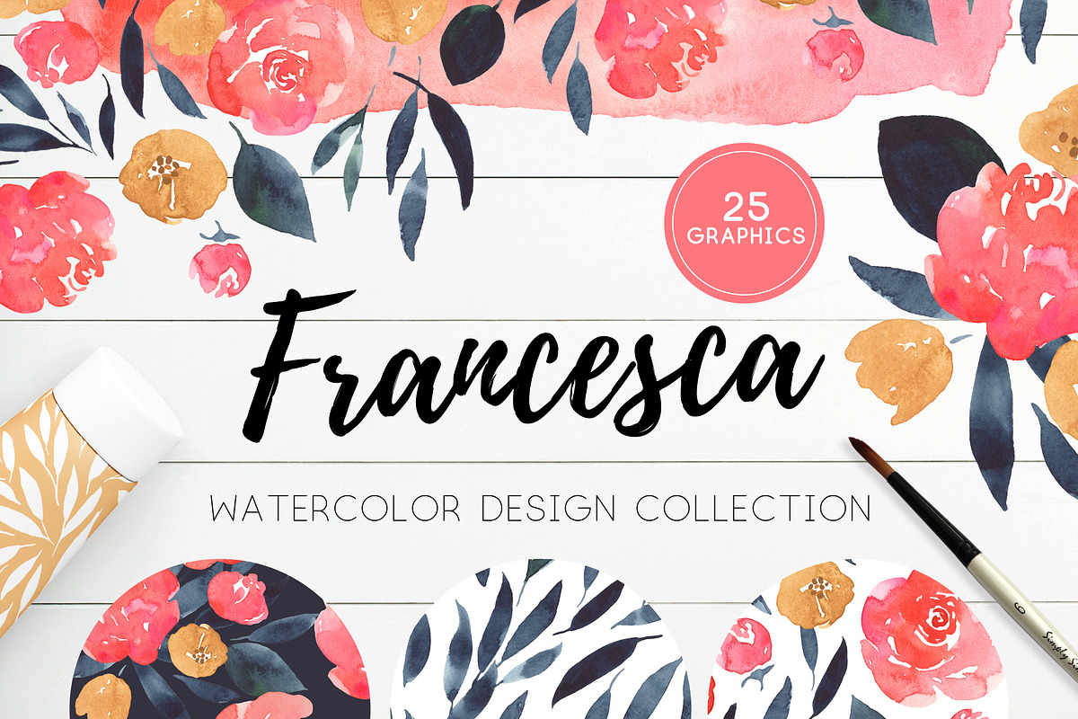 Coral & Indigo Watercolor Flowers in Illustrations - product preview 8