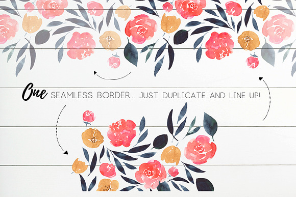 Coral & Indigo Watercolor Flowers in Illustrations - product preview 2