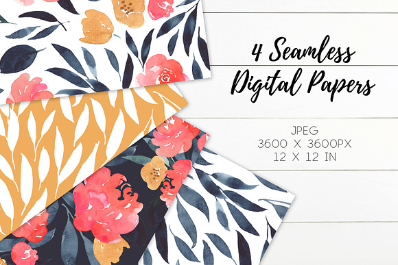 Coral & Indigo Watercolor Flowers in Illustrations - product preview 3