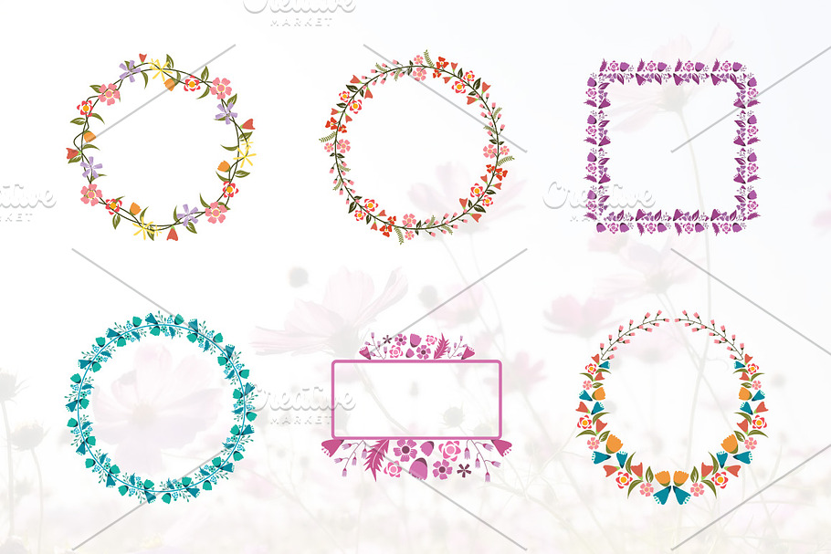6 Floral Flower Wreath Frame Flat in Illustrations - product preview 8