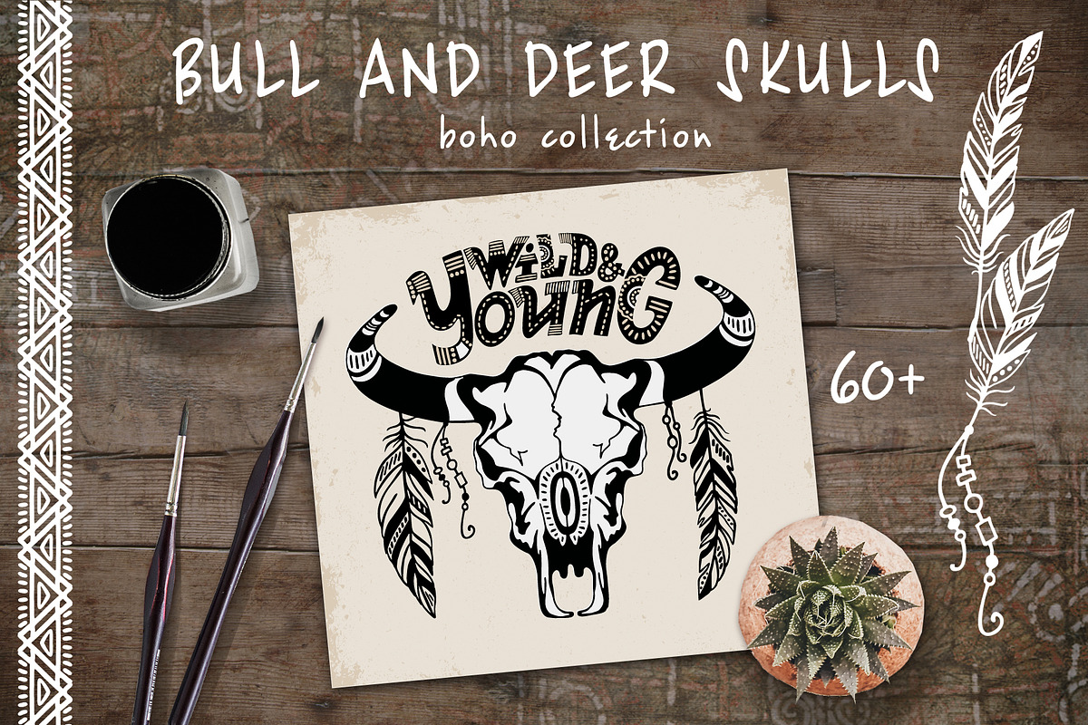 Tribal skull & feathers in Illustrations - product preview 8