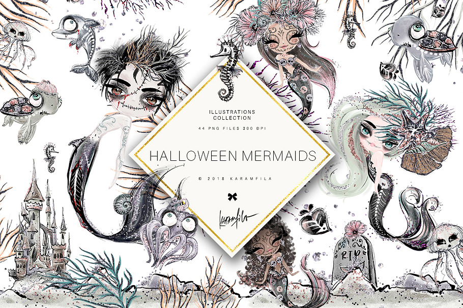 Halloween Mermaids Clipart