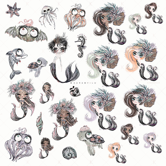 Halloween Mermaids Clipart in Illustrations - product preview 1