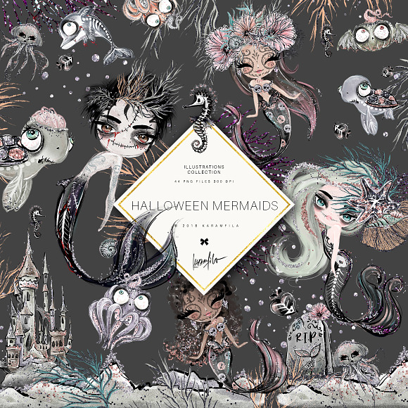 Halloween Mermaids Clipart in Illustrations - product preview 3