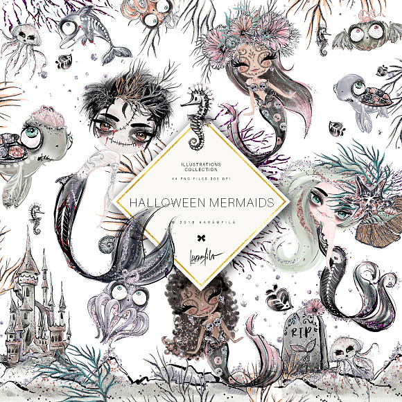 Halloween Mermaids Clipart in Illustrations - product preview 4