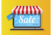Laptop icon with sale promotion