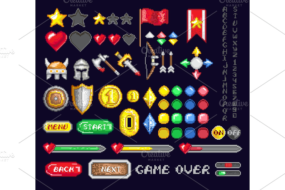 Set of pixel game art icons in Illustrations - product preview 8