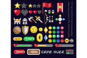 Set of pixel game art icons