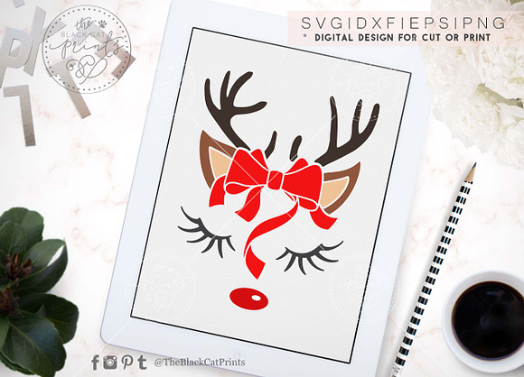Cute Reindeer face SVG DXF EPS PNG in Illustrations - product preview 1