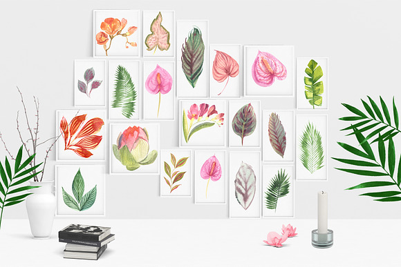 Large watercolor tropical set in Objects - product preview 8