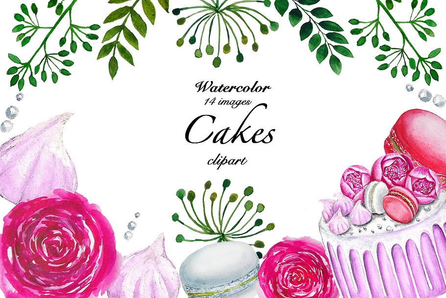 Cakes Clipart, Watercolor Clipart in Illustrations - product preview 8