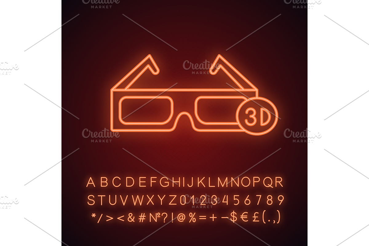 3D glasses neon light  icon in Graphics - product preview 8