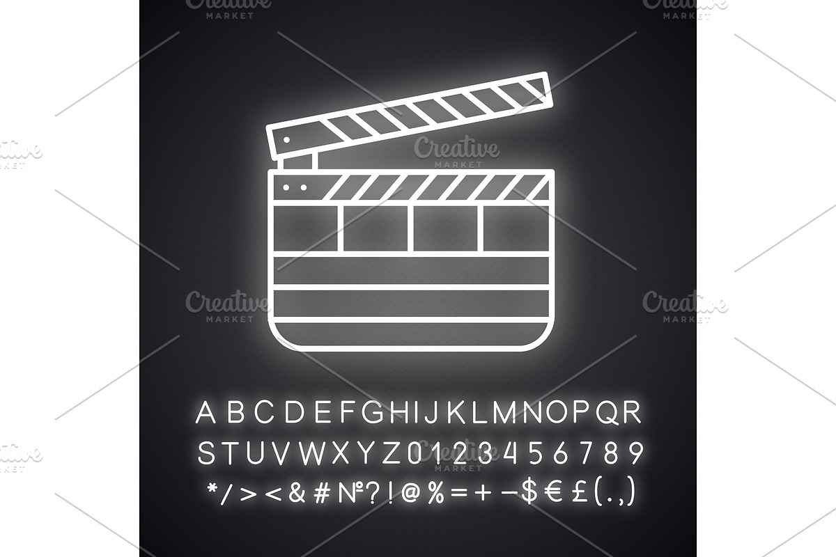 Clapperboard neon light  icon in Graphics - product preview 8