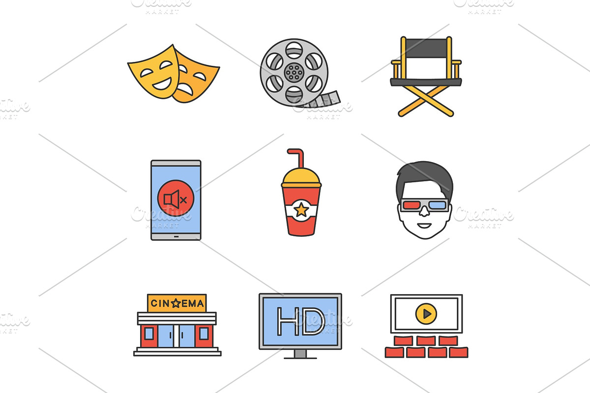 Cinema color icons set in Graphics - product preview 8