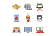 Cinema color icons set