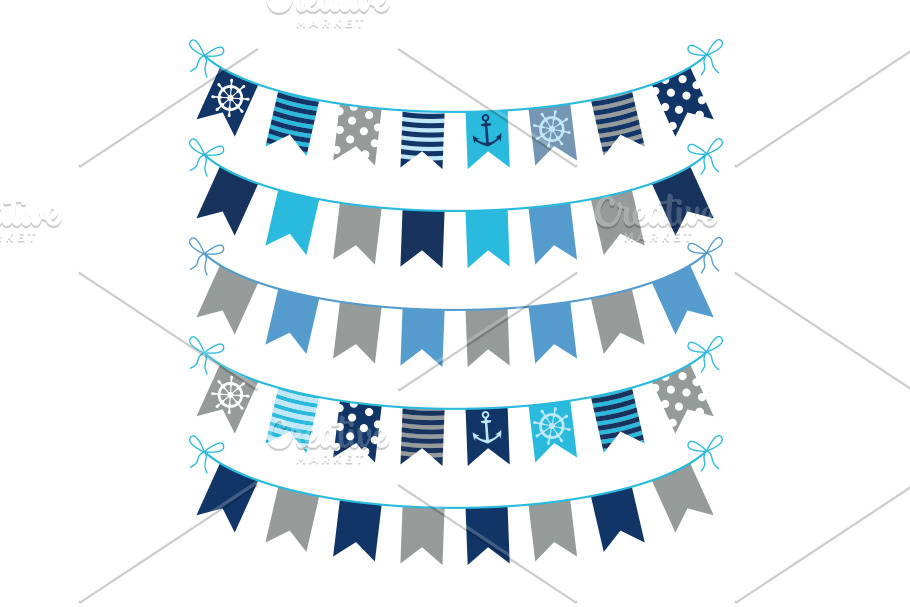 Gray blue nautical bunting clipart  in Illustrations - product preview 8