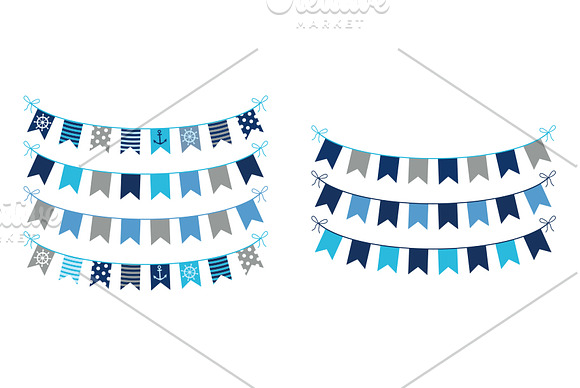 Gray blue nautical bunting clipart  in Illustrations - product preview 1