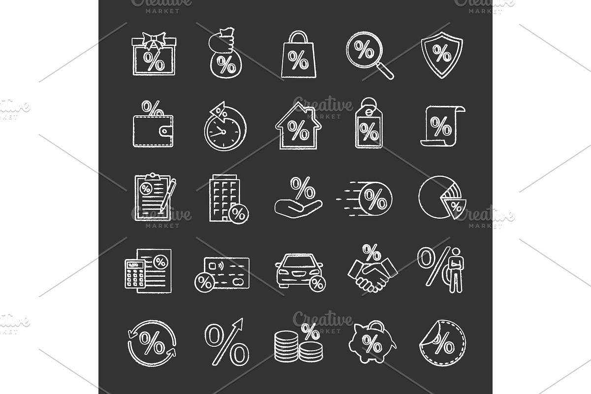 Percents chalk icons set in Graphics - product preview 8