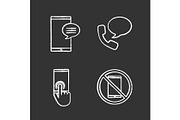 Phone communication chalk icons set