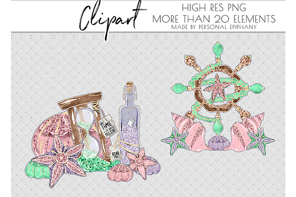 Mermaid clip arts, sea starfish harp in Illustrations - product preview 2