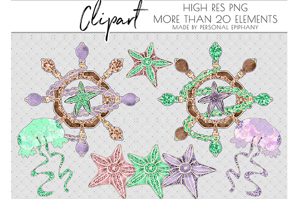 Mermaid clip arts, sea starfish harp in Illustrations - product preview 5