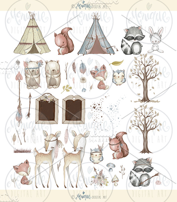 Woodland baby animals hand painted in Illustrations - product preview 1