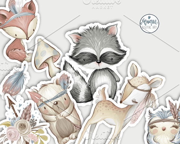 Woodland baby animals hand painted in Illustrations - product preview 2